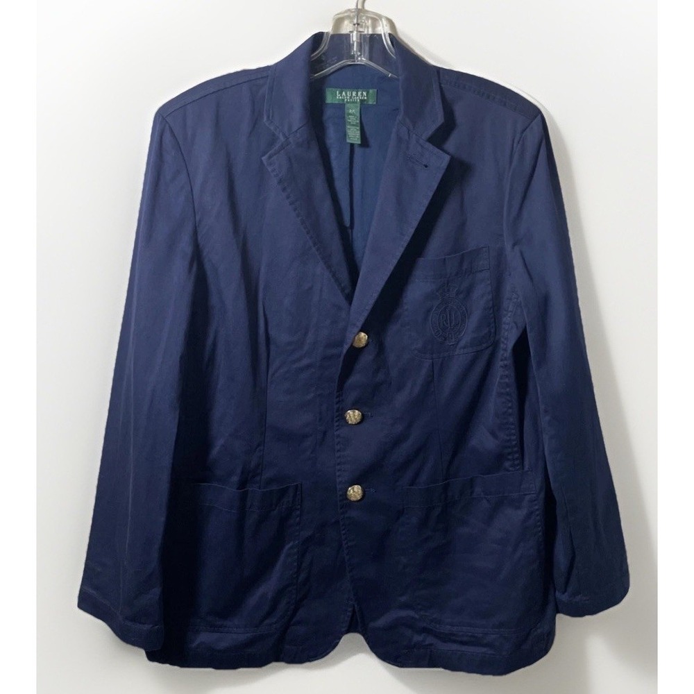 Vintage Lauren Ralph Navy Blue Gold Buttons Pocket Cotton Lightweight Blazer P/L